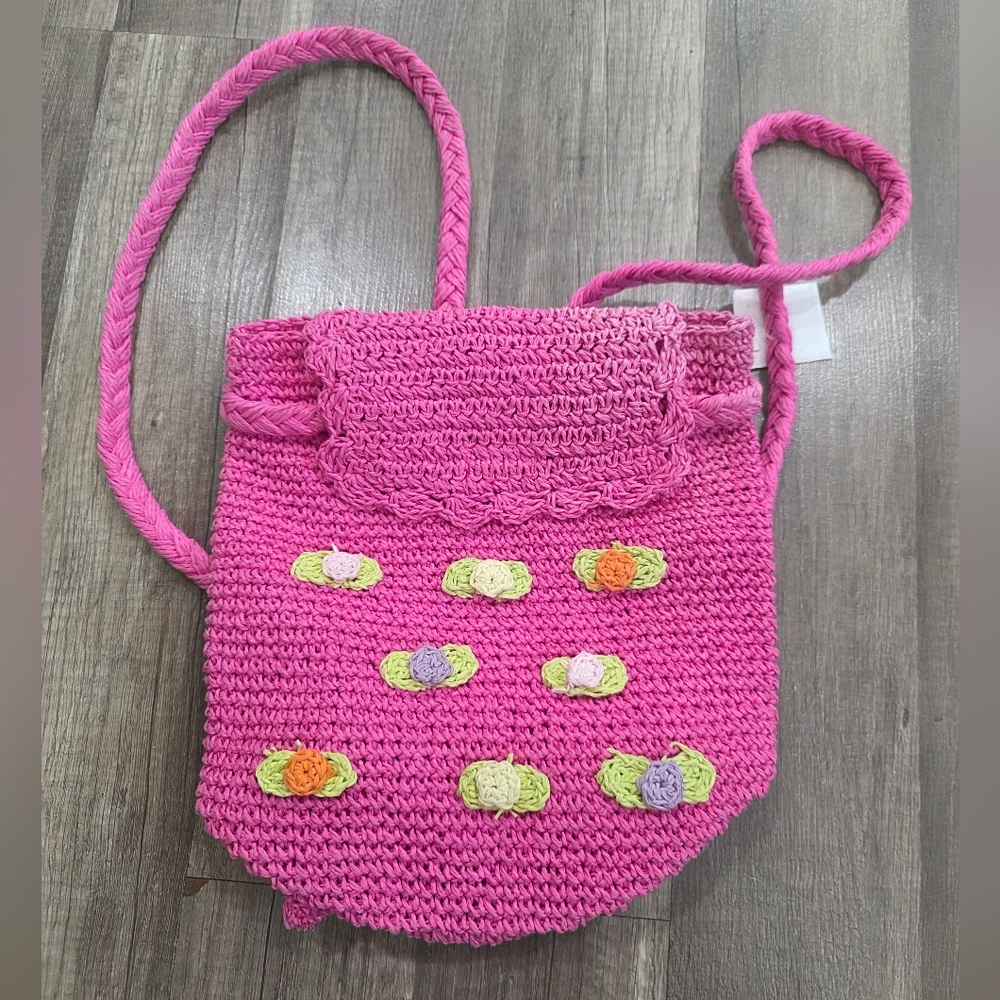 Nwt Crochet Knit Pink Floral Roses Barbie Backpack Cottagecore Girlhoodcore Y2k